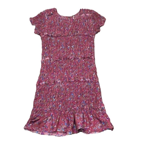 Free People Bodycon Dress Size Small Dark Mauve Pink Shirred Floral Ruffle - Picture 1 of 8